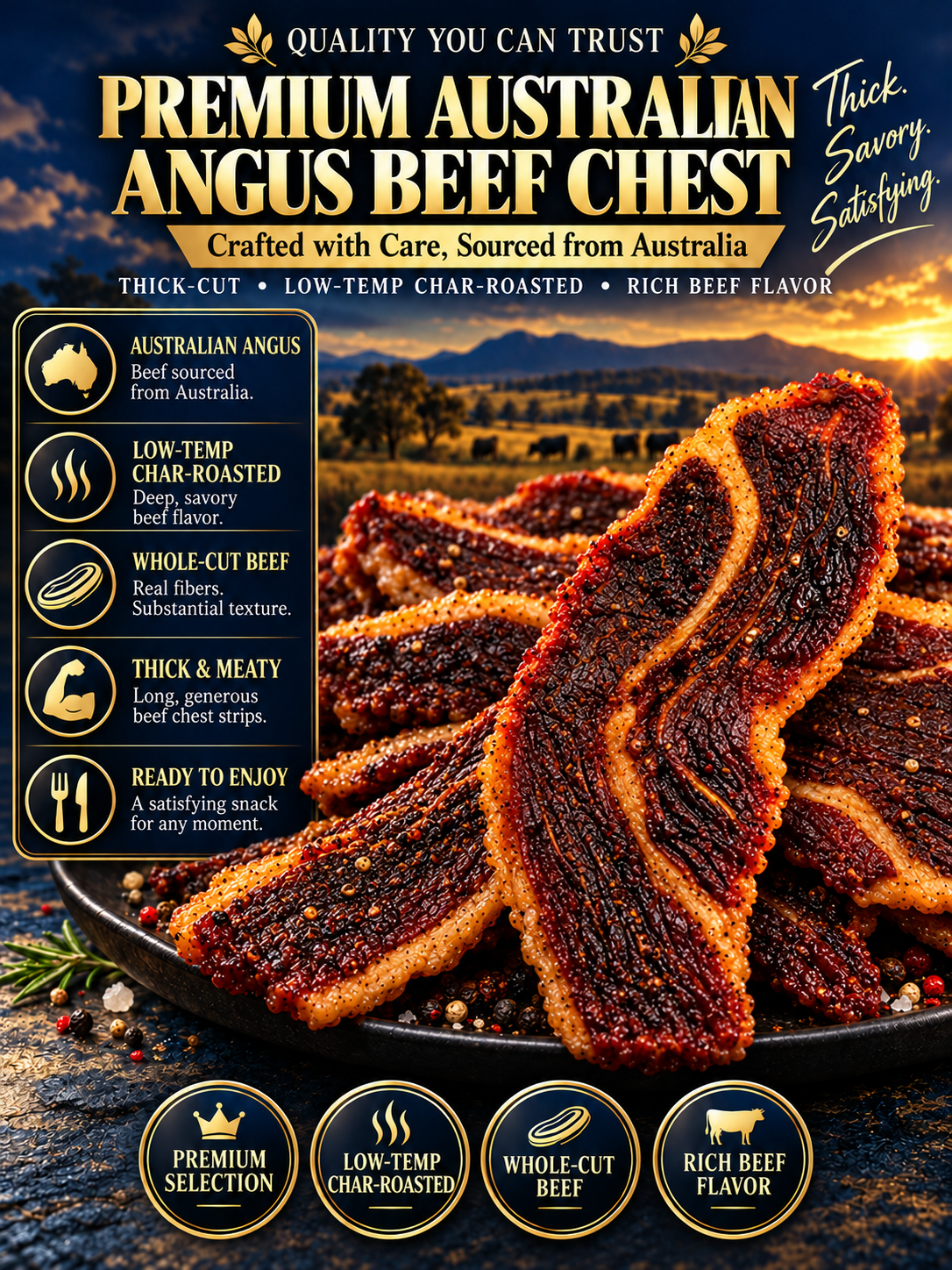 Australian Grass-Fed Angus Beef Chest Snack | Thick-Cut & High-Protein-Leon