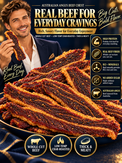 Australian Grass-Fed Angus Beef Chest Snack | Thick-Cut & High-Protein-Leon