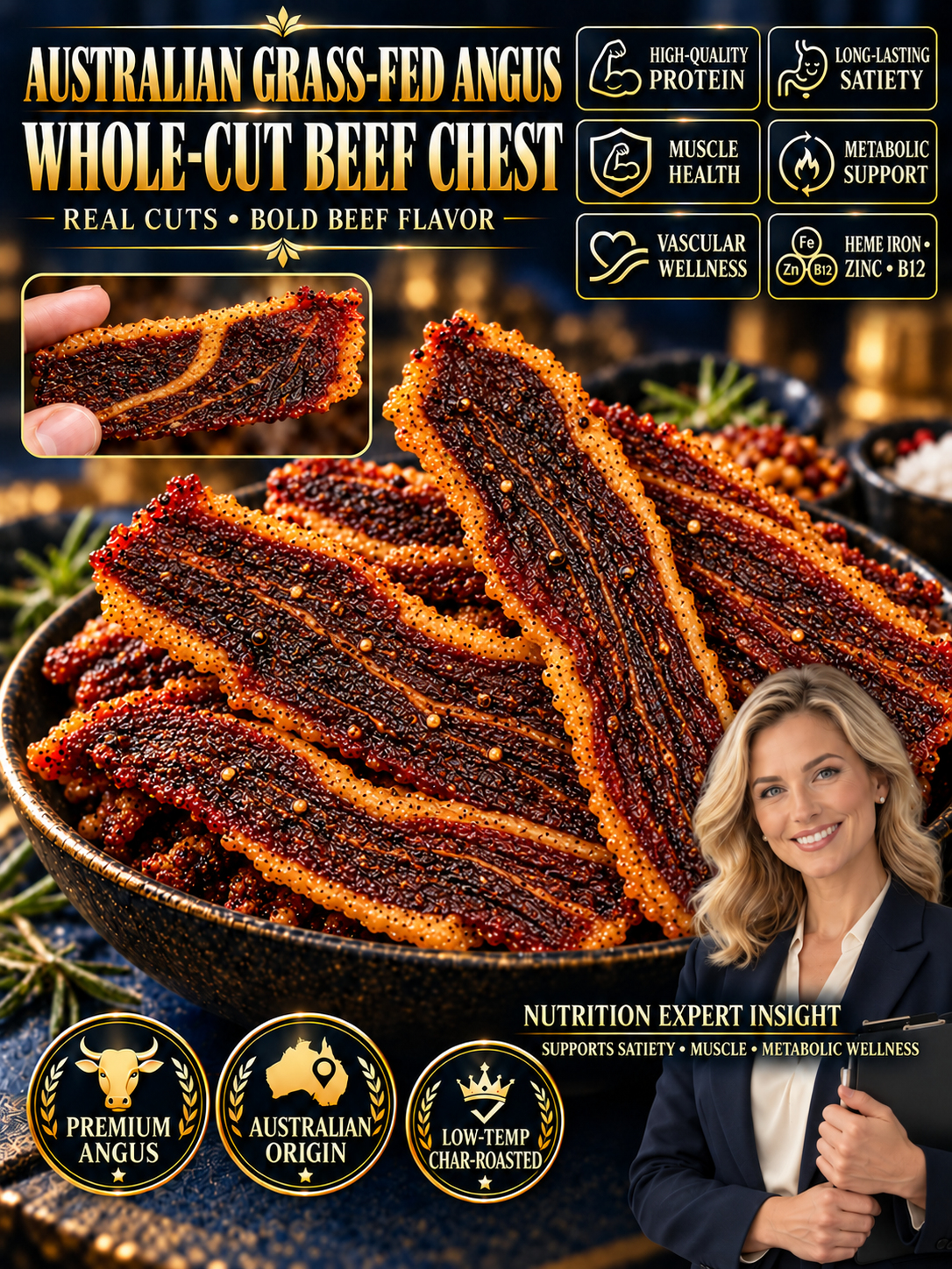 Australian Grass-Fed Angus Beef Chest Snack | Thick-Cut & High-Protein-Leon